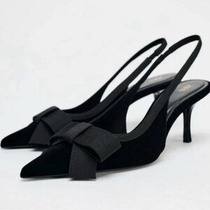 Black Bow Velvet Slingback Heels